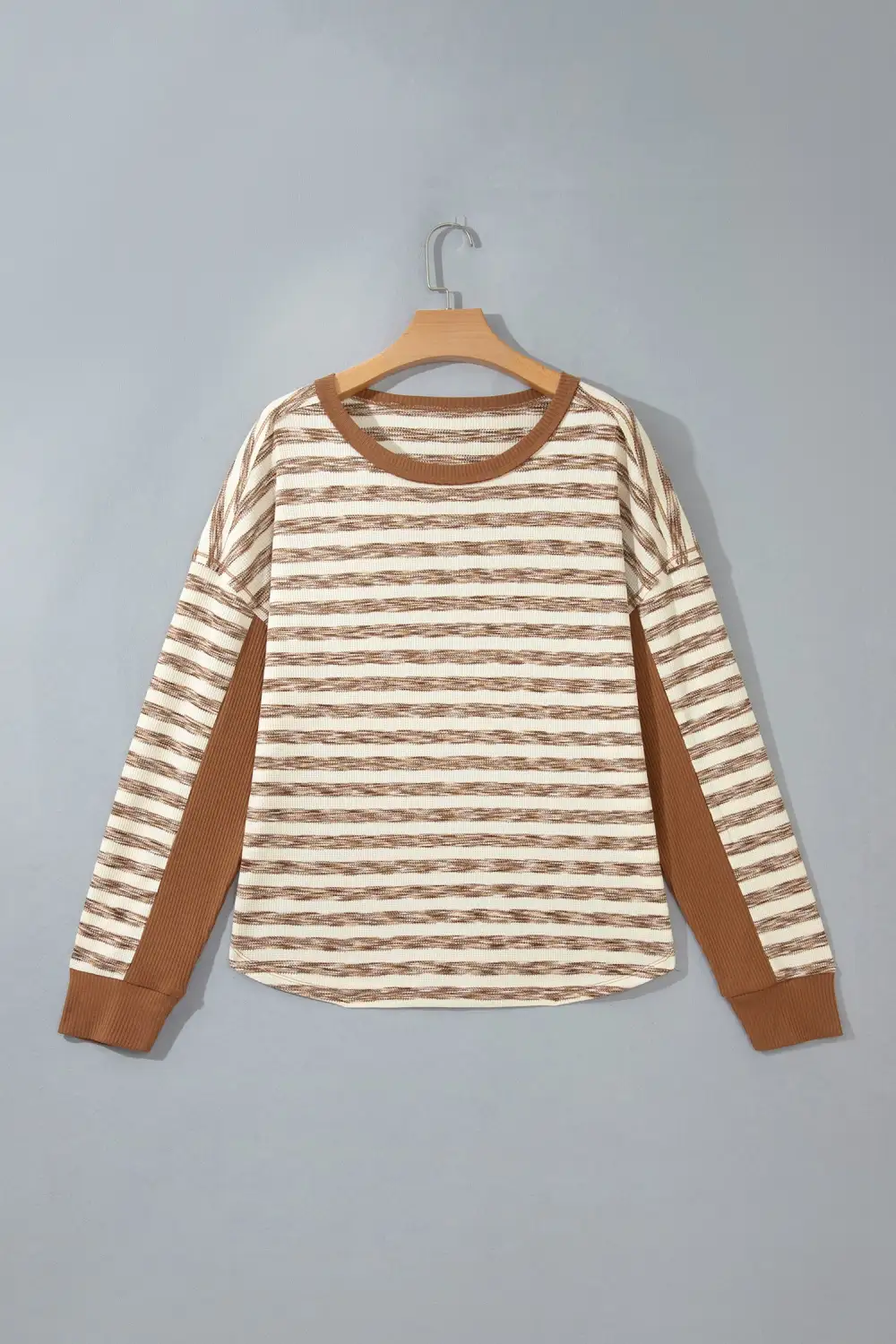 Striped Round Neck Ribbed Relaxed Long Sleeve Top