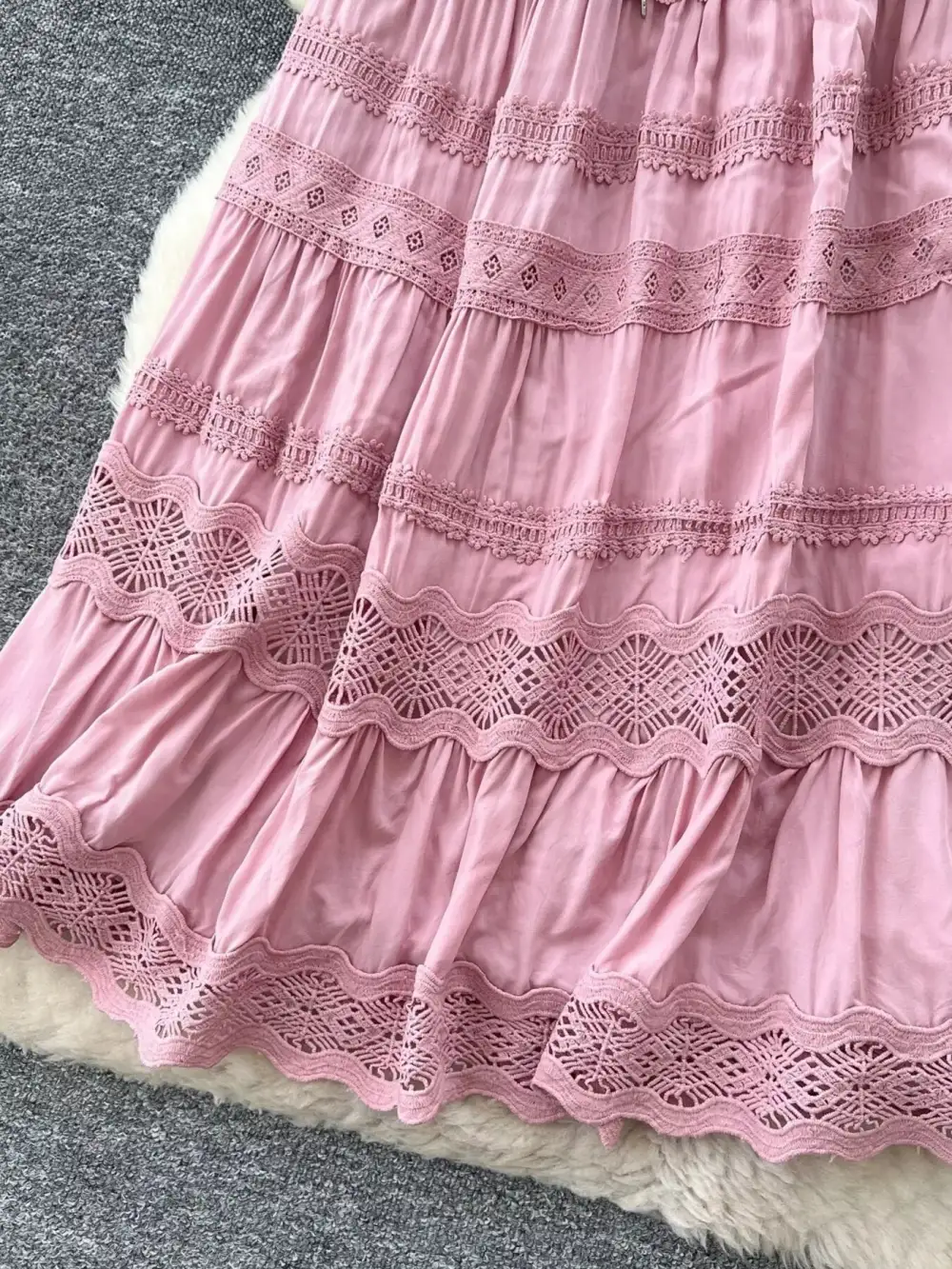 Drawstring Lace Tiered Skirt Maxi