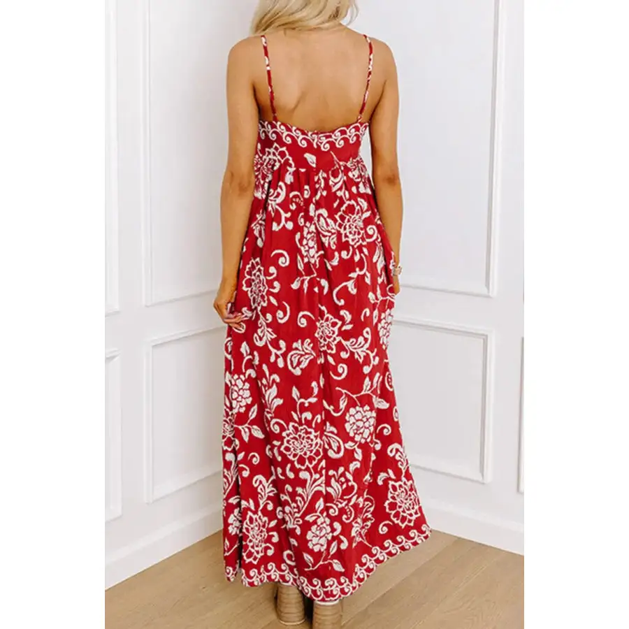 Classic Floral Printed Spaghetti Strap Empire Waist Maxi Dress