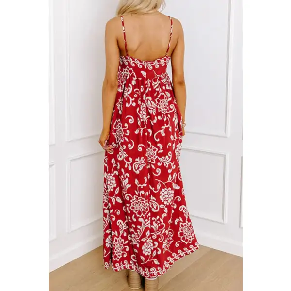 Classic Floral Printed Spaghetti Strap Empire Waist Maxi Dress