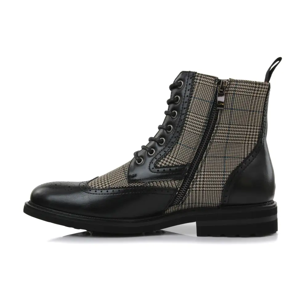 Faux-Leather Wingtip Brogue Motorcycle Boots