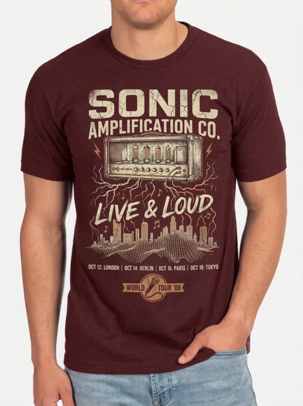 Men's Rock Music Lover Sonic Amp City Tour Printed T-shirt