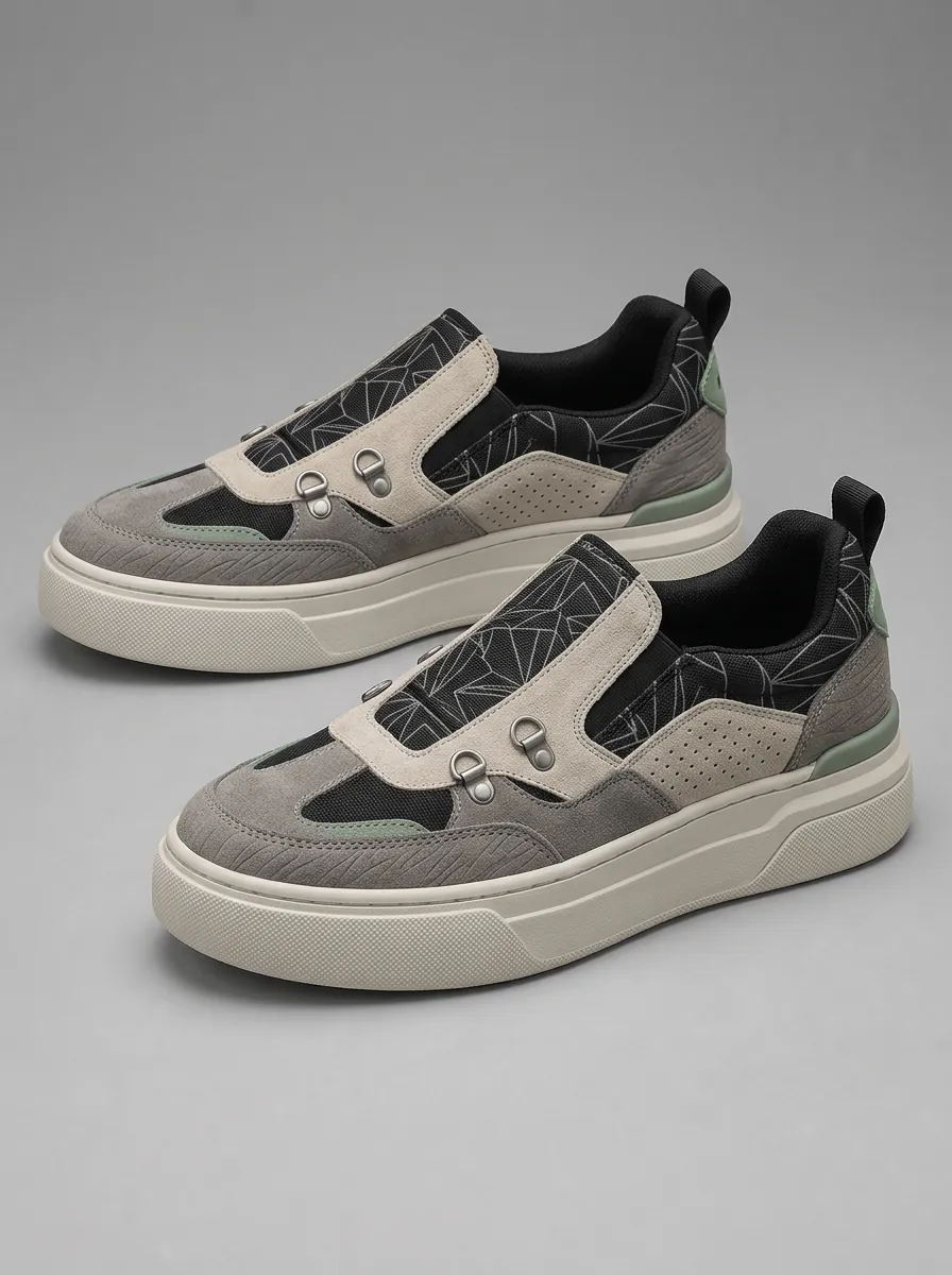 Men's Geometric Pattern Suede Patchwork Skate Shoes