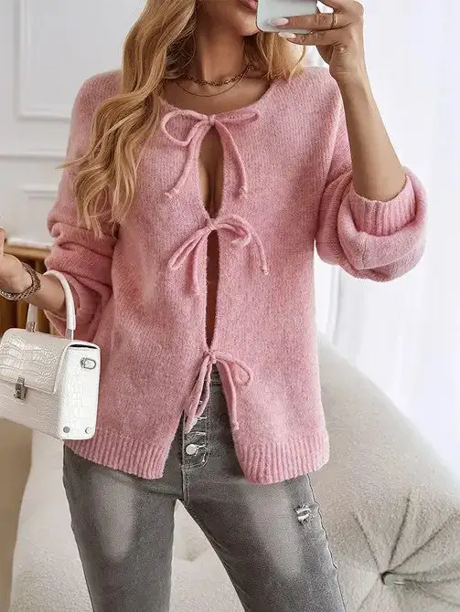 Textured Tie Front Sweater