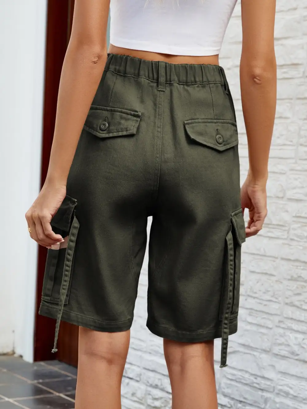 Tailored High Waist Denim Shorts with Pockets