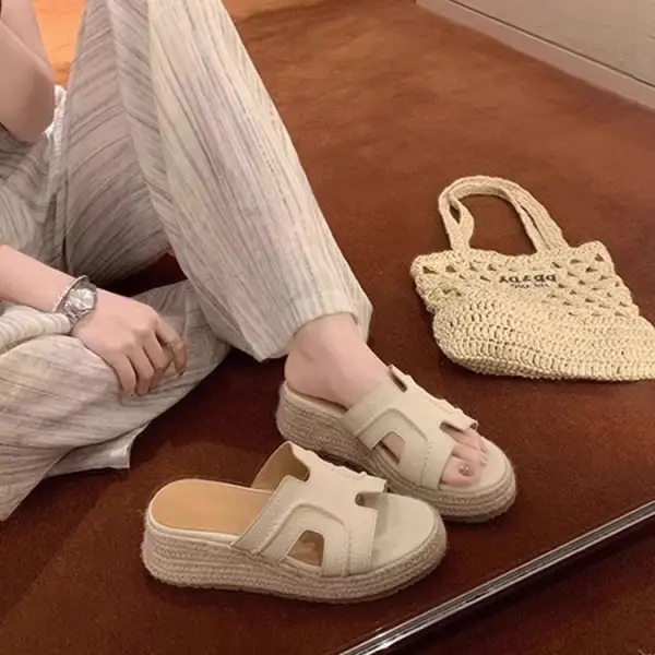 Open Toe Wedge Slide Sandals