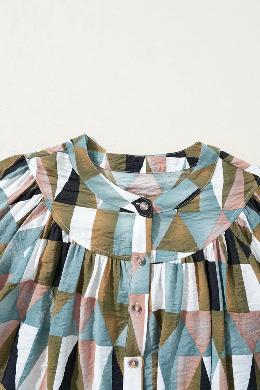 Geometric Print Plaid Relaxed Fit Shirt Blouse