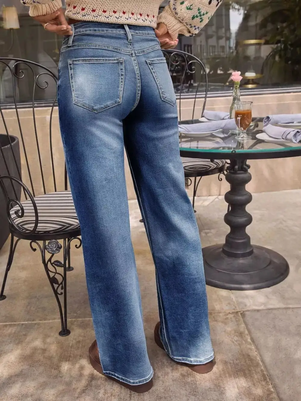 Washed Wide Leg Jeans Denim Pants For Women