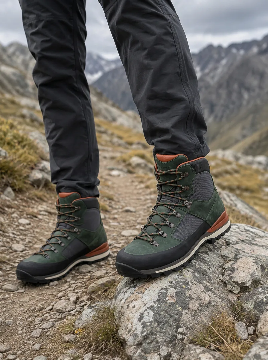 Men's Hiking Outdoor Lover Green Leather Printed Boots