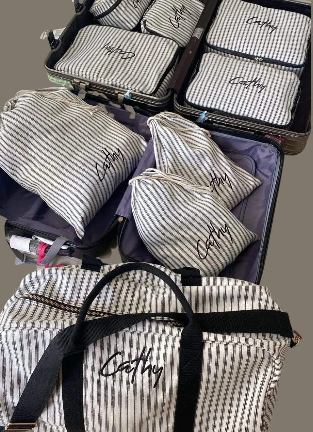 Stripey Drawstring Pouch (Set of 3)