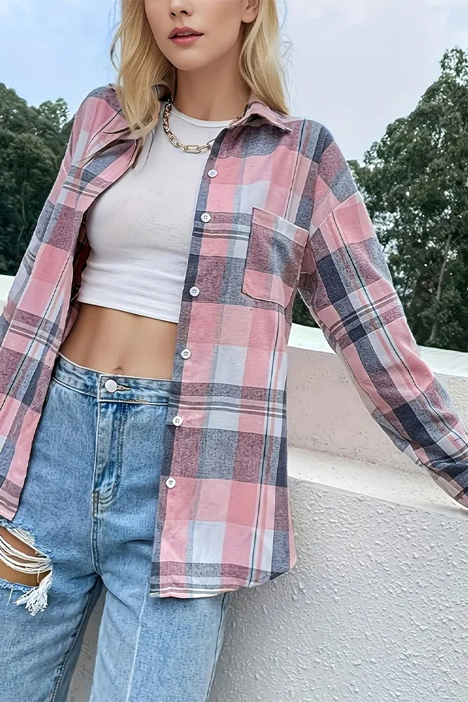 Pink Plaid Button Up Shirt