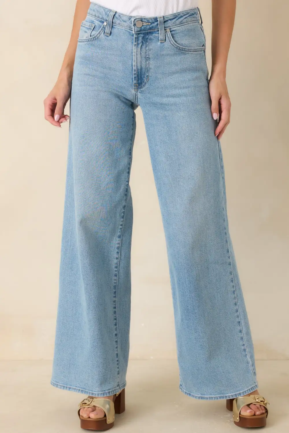 Light Wash Cotton Wide Leg Jeans