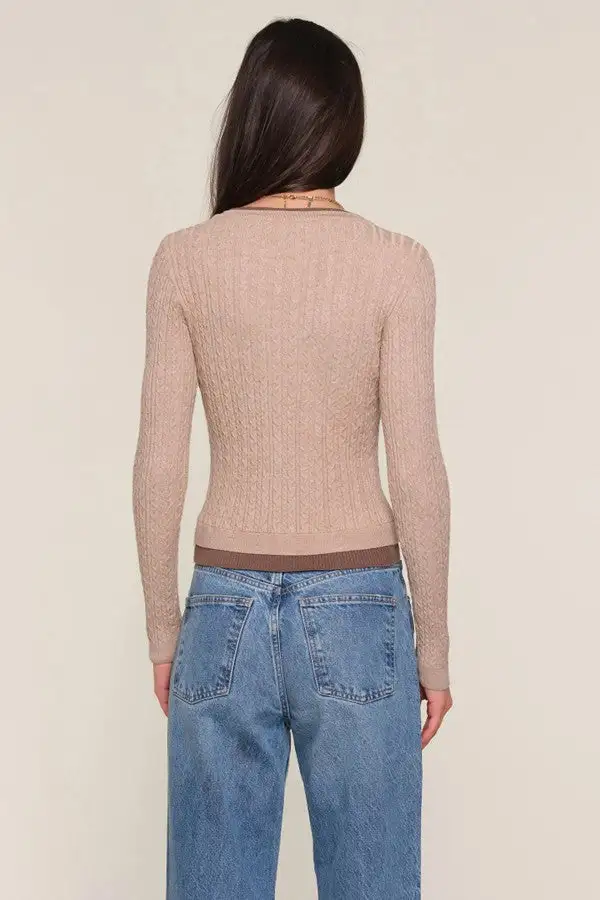 Women's Beige Button Front Cable Knit Cardigan