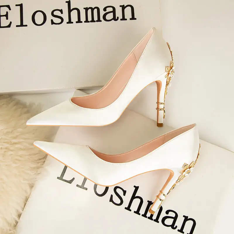 Pointed Toe Stiletto Heel Floral Detail Bridal Style High Heels