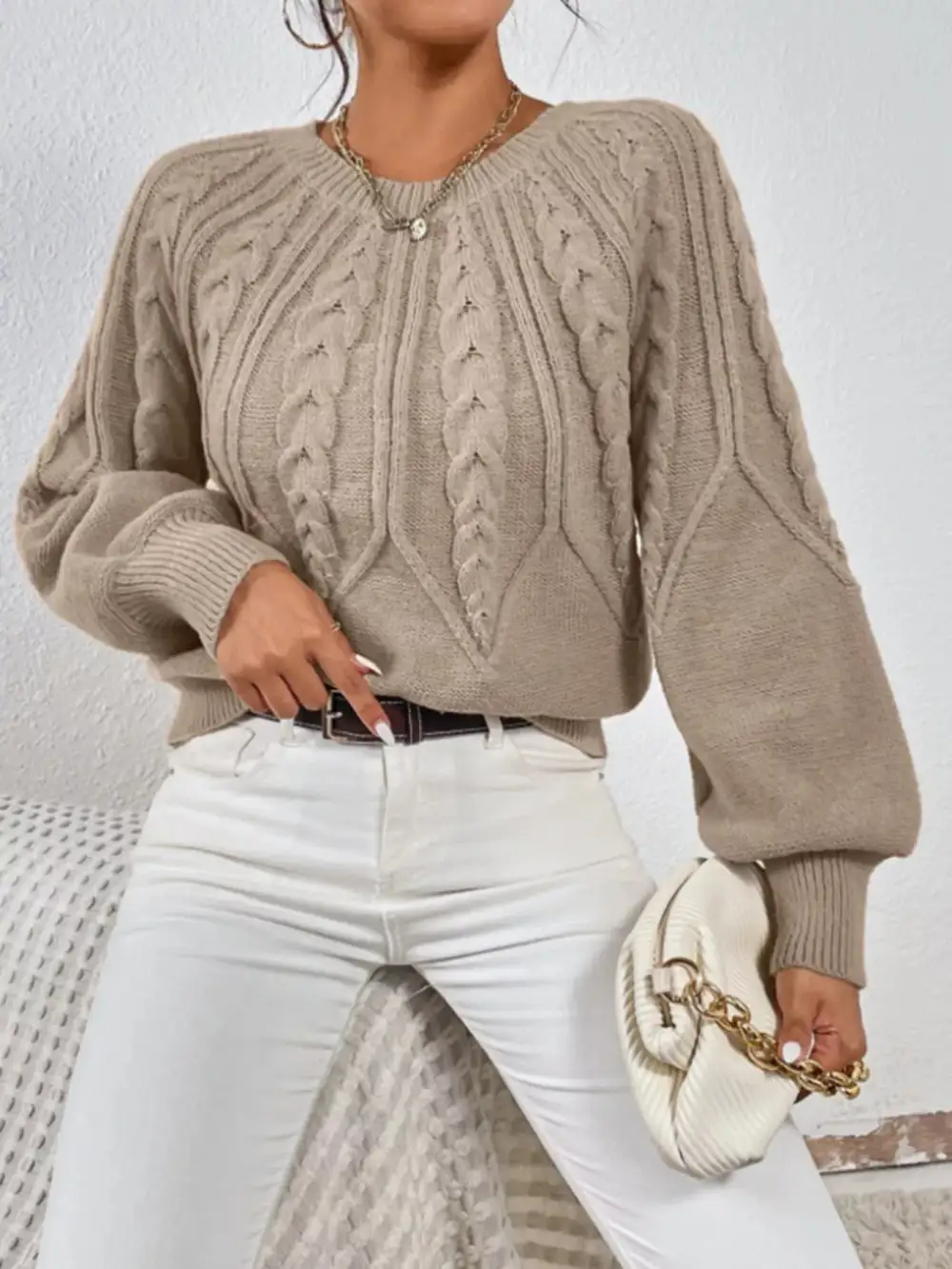 Essential Long Sleeve Cable Knit Sweater
