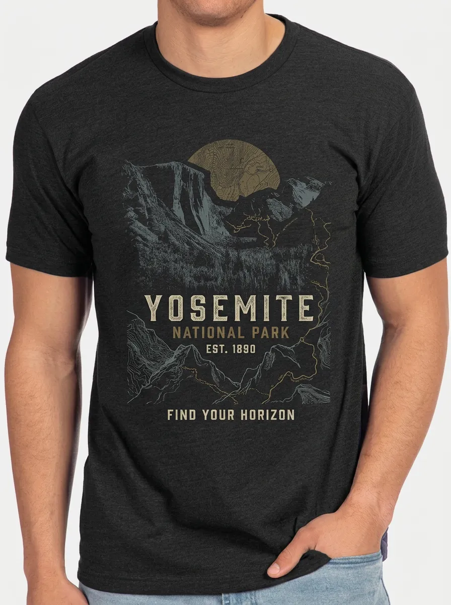 Men's Yosemite National Park Mountain Landscape Printed T-shirt