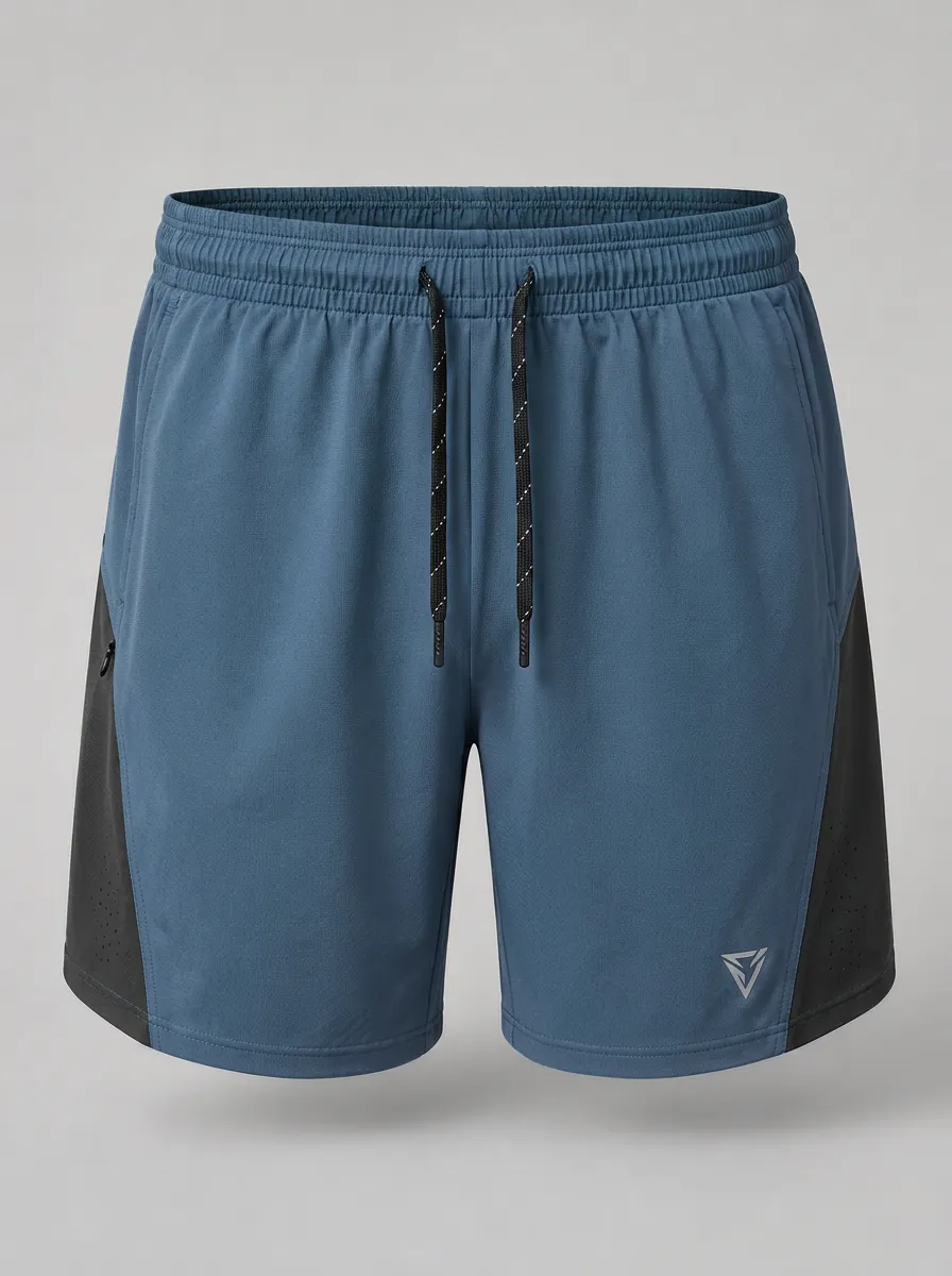 Men's Athletic Gym Training Blue Colorblock Printed Shorts