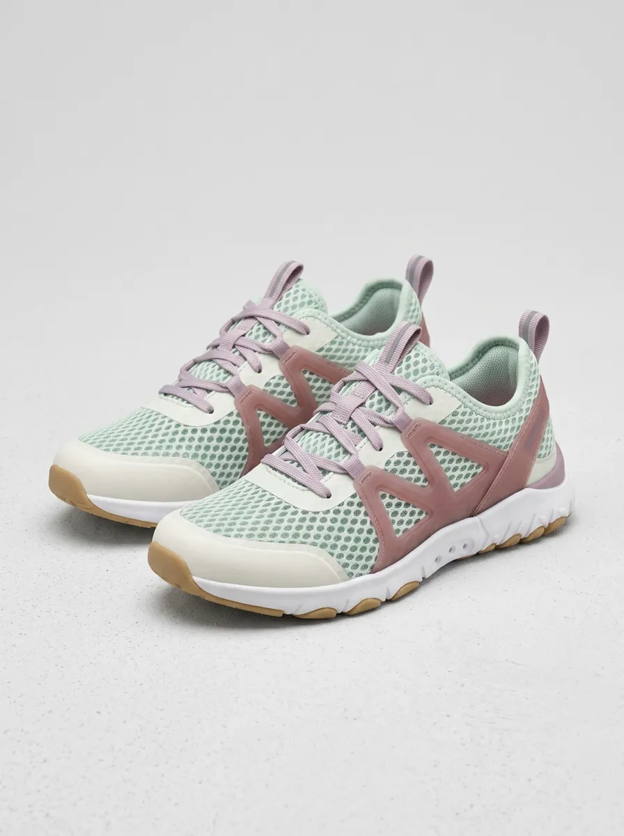 Women's Pastel Green Mesh Lace-up Printed Sneakers