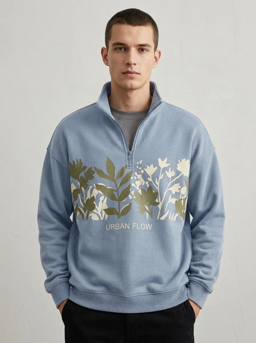 Casual Half-Zip Botanical Men's Half-Zip Sweatshirt