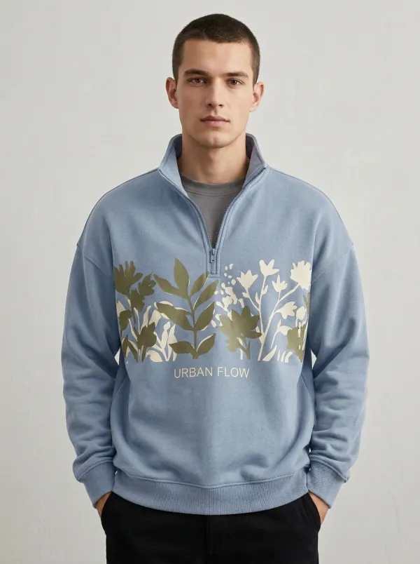Casual Half-Zip Botanical Men's Half-Zip Sweatshirt