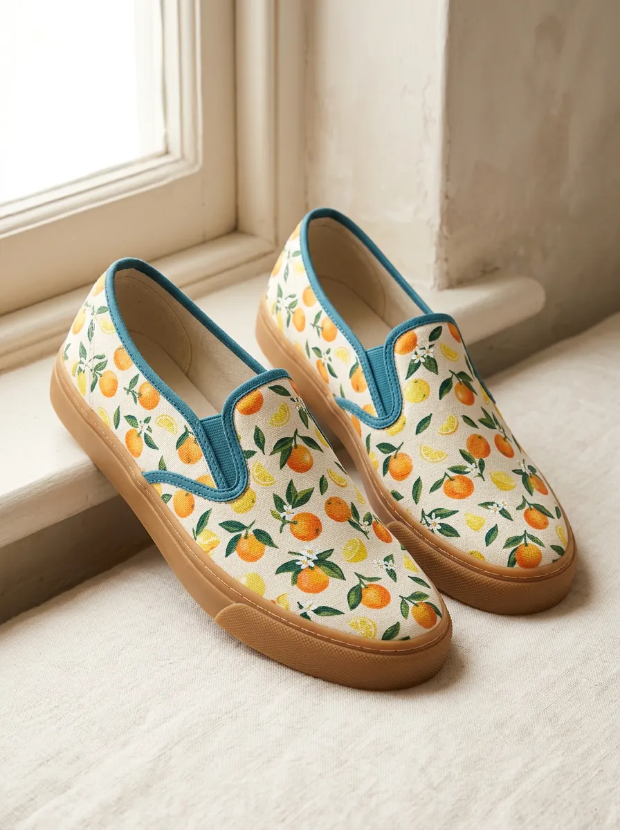 Women's Fruit Lover Orange Citrus Printed Canvas Shoes