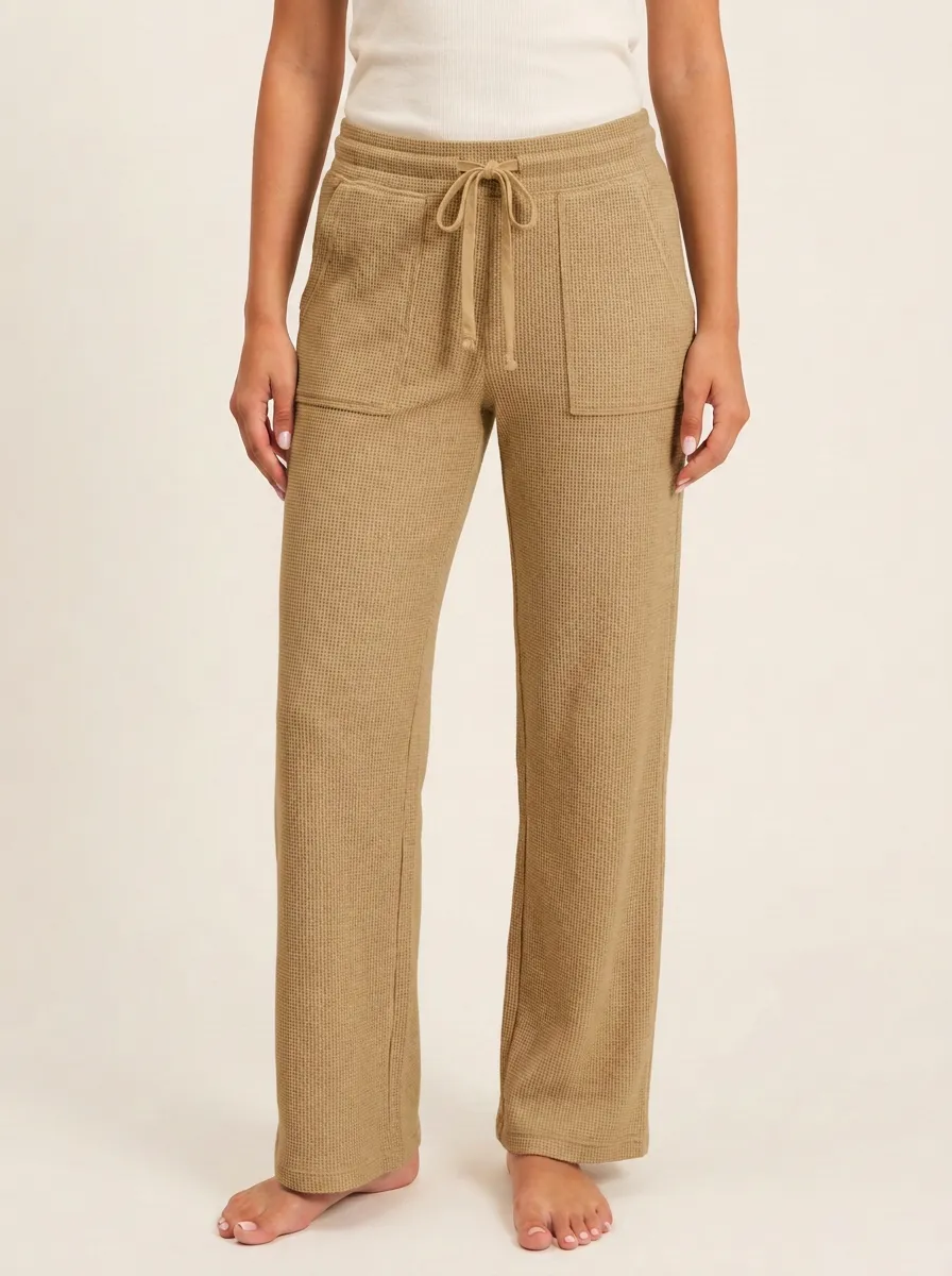Women's Casual Lounge Waffle Knit Drawstring Pocket Pants