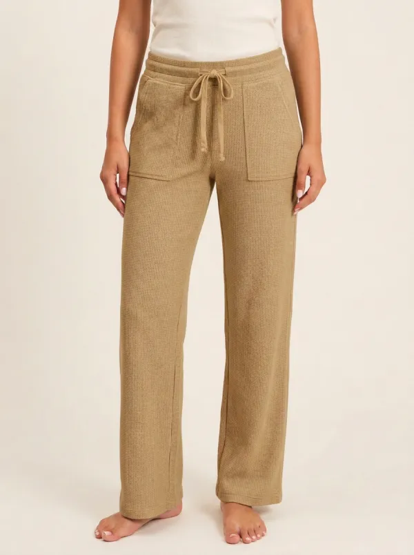 Women's Casual Lounge Waffle Knit Drawstring Pocket Pants