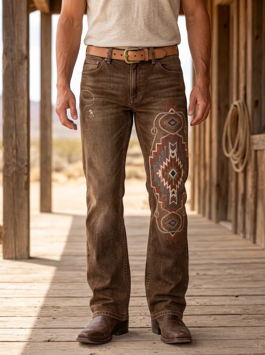 Men's Classic Western Cowboy Horse Southwestern Geometric Jeans