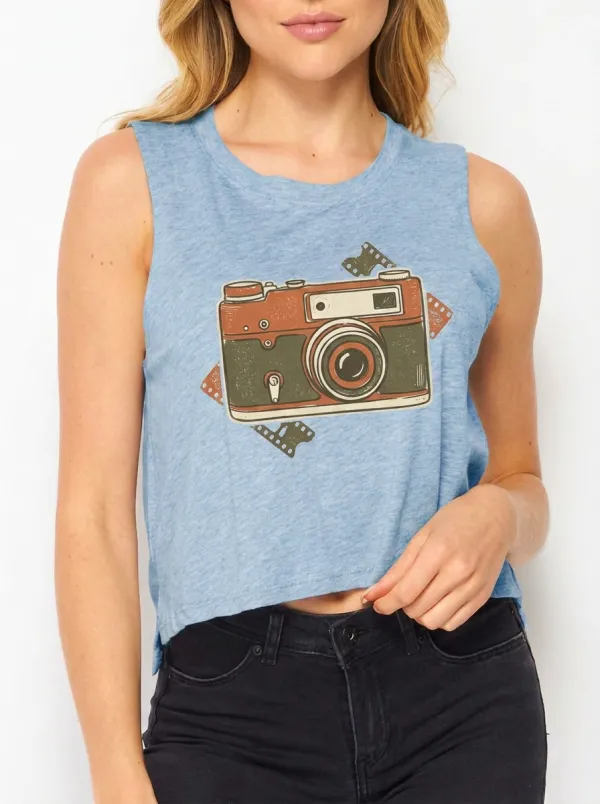 Women's Photography Lover Vintage Camera Film Printed Tank Top