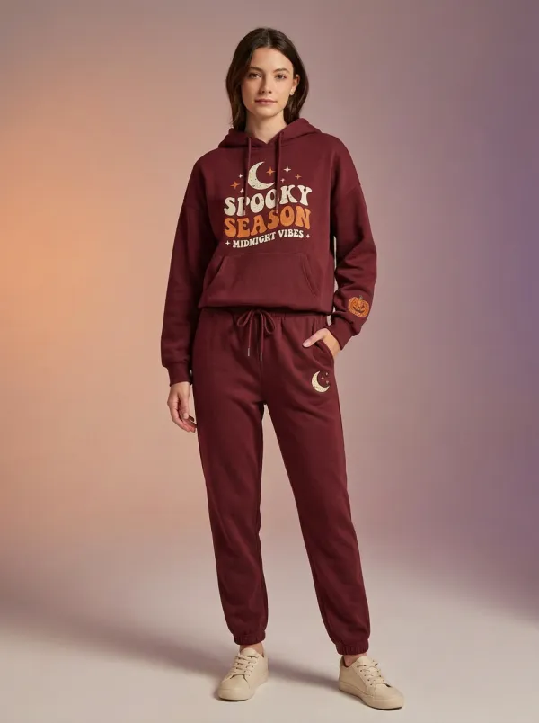 Women's Halloween Spooky Season Moon Pumpkin Printed Tracksuit
