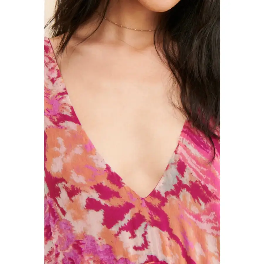 Frill Printed V-neck Midi Dress