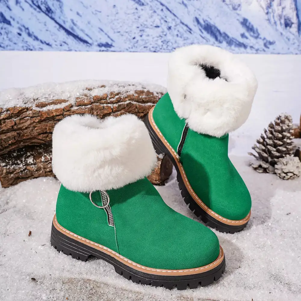 Fuzzy Ankle Boots with Zipper Detail