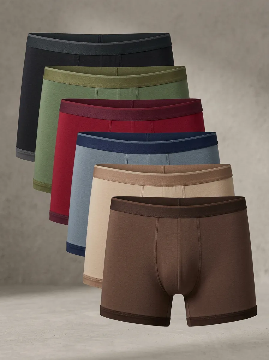 Men's Solid 6-Pack Mid-Thigh Boxer Brief Set