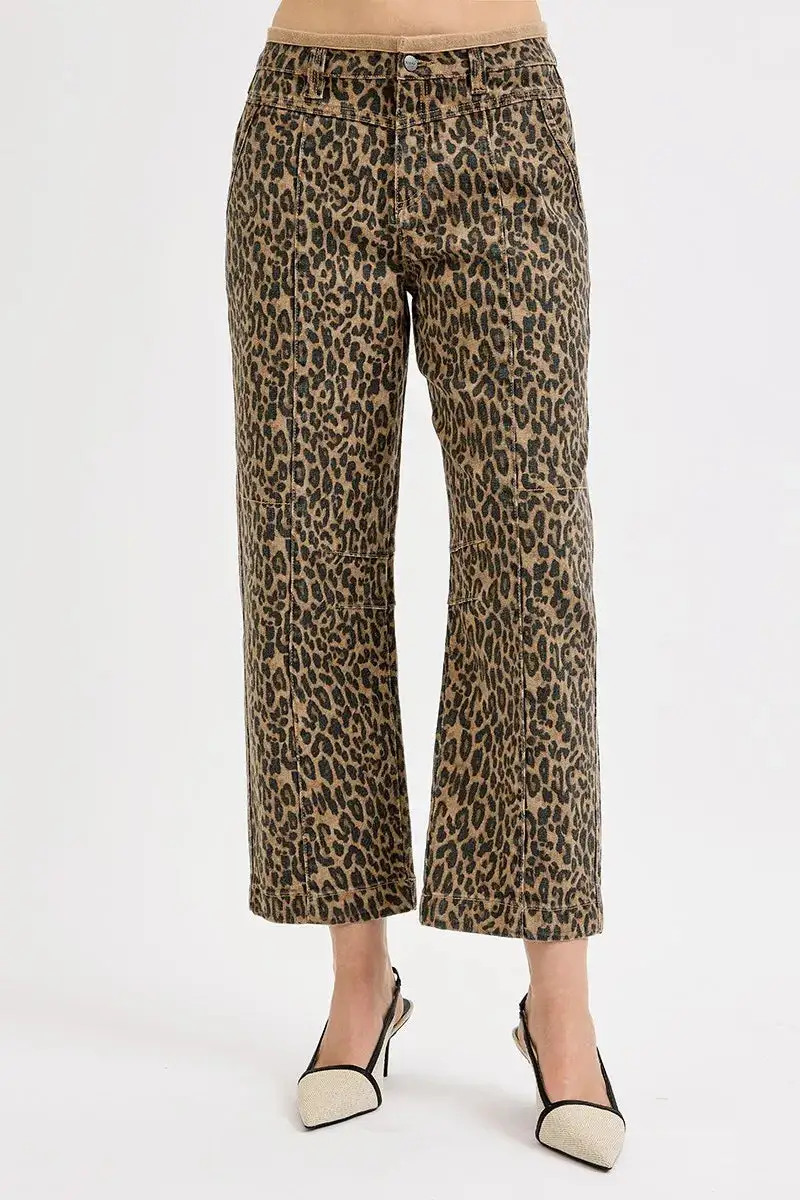 Denim Leopard Print High Rise Mid Rise Jeans