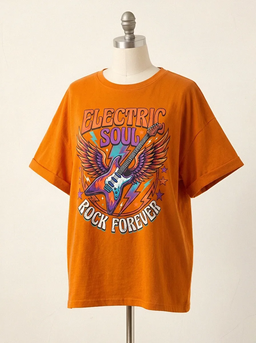 Unisex Rock Music Lover Electric Guitar Wings Printed T-shirt