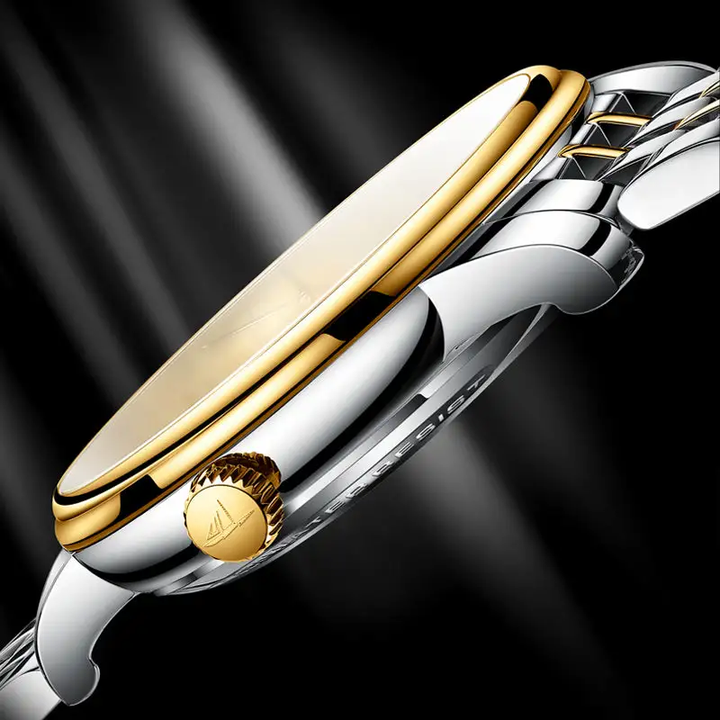 Sollen 9052 Automatic Watch - Men's Dress 8 Crystal Accent 8 Faceted Marker 7-Bead Stainless Steel Bracelet Wristwatch