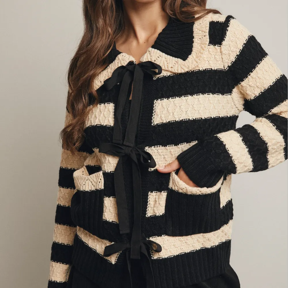 Classic Open Front Tie Front Ribbed Oversized Cardigan
