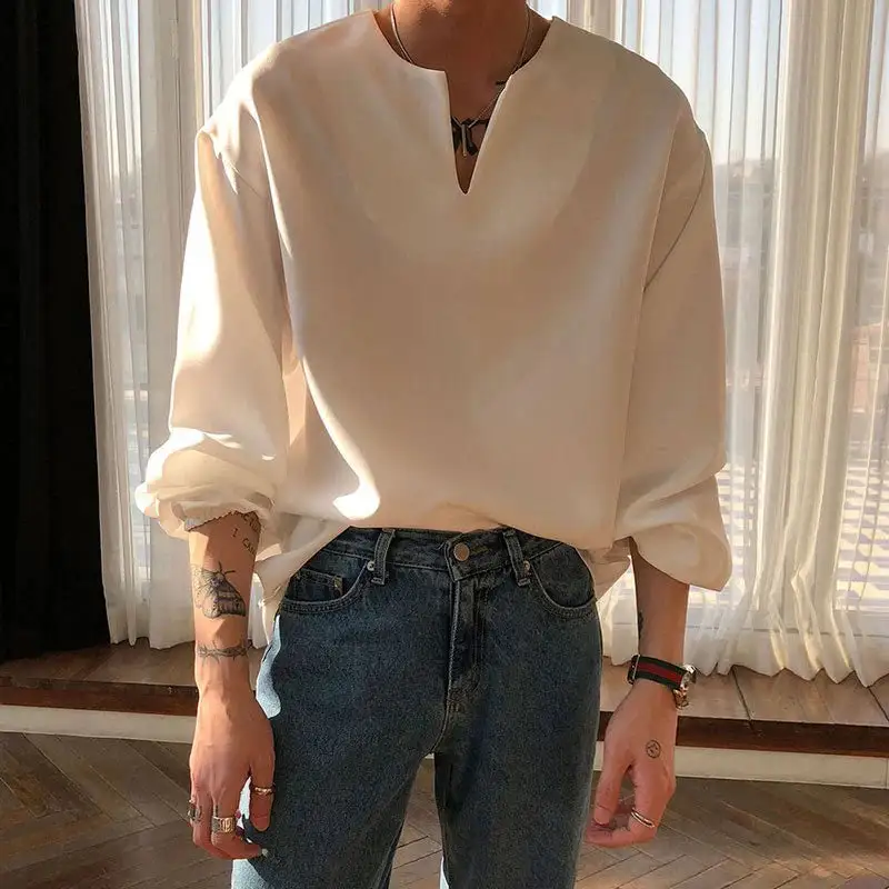V-Neck Cuff Detail Long Sleeve Shirt