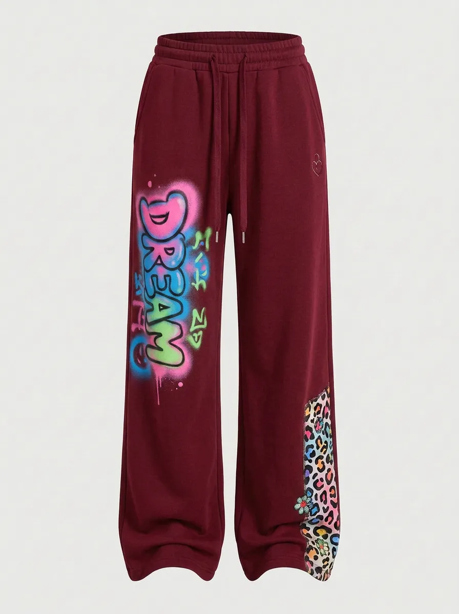 Women's Streetwear Dream Graffiti Leopard Printed Sweatpants