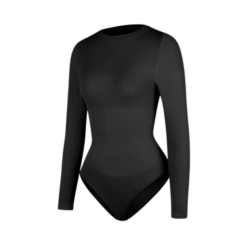 Pleated Deep V Long Sleeve Bodysuit