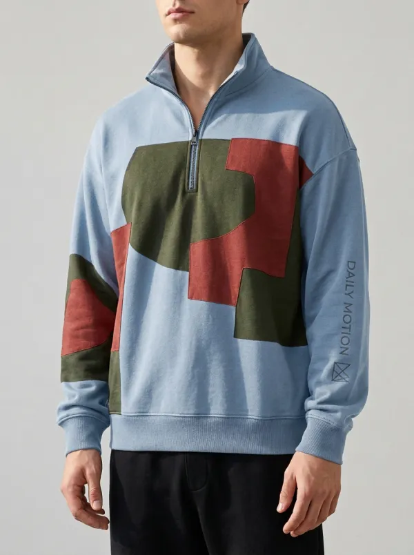 Outdoor-Inspired Half-Zip Geometric Colorblock Men's Half-Zip Sweatshirt