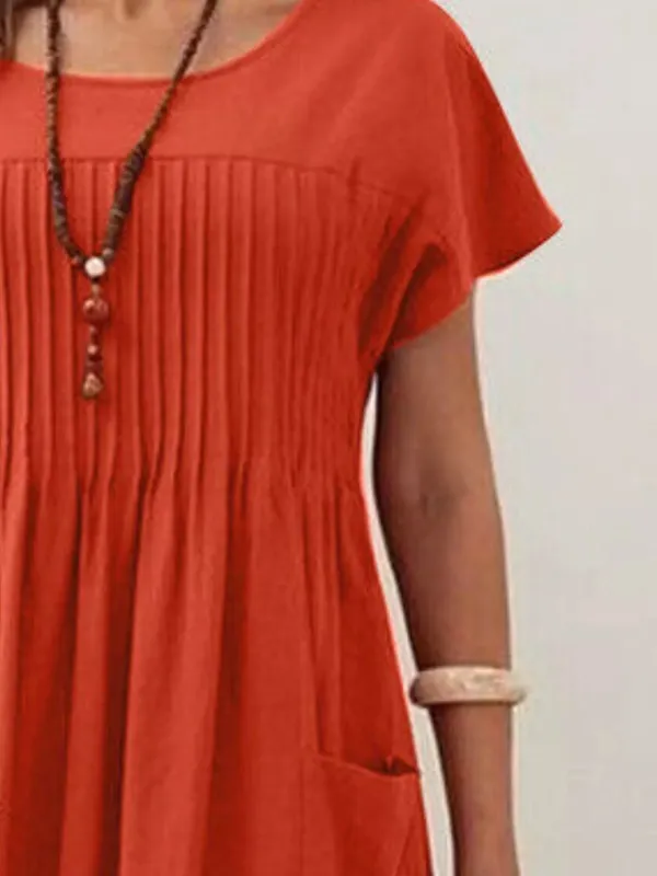 Plus Size Round Neck Short-Sleeve Midi Dress