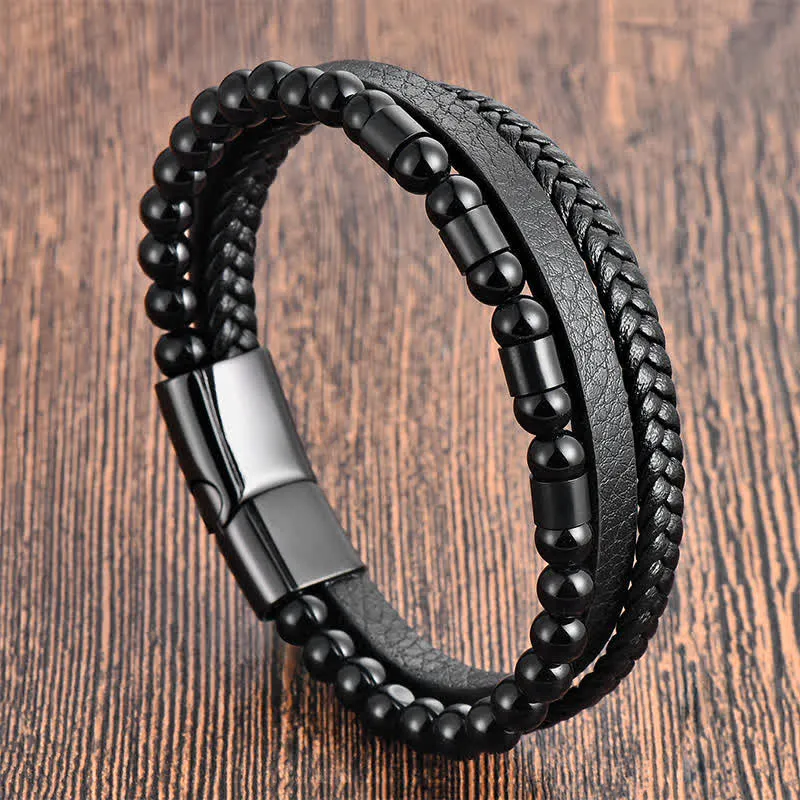 Leather Braided Double Layer Bracelet