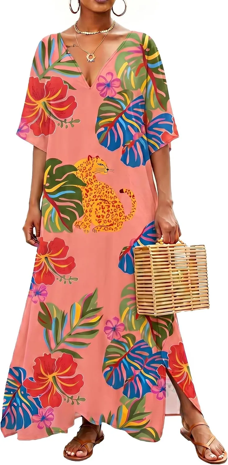 Women Moomoo Dress Beach Cover Ups for Women Long Kaftan Nightgown Muumuu Plus Size Caftan