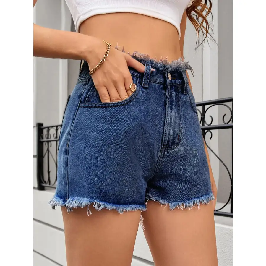 Everyday Raw Hem Pocketed Washed Denim Shorts