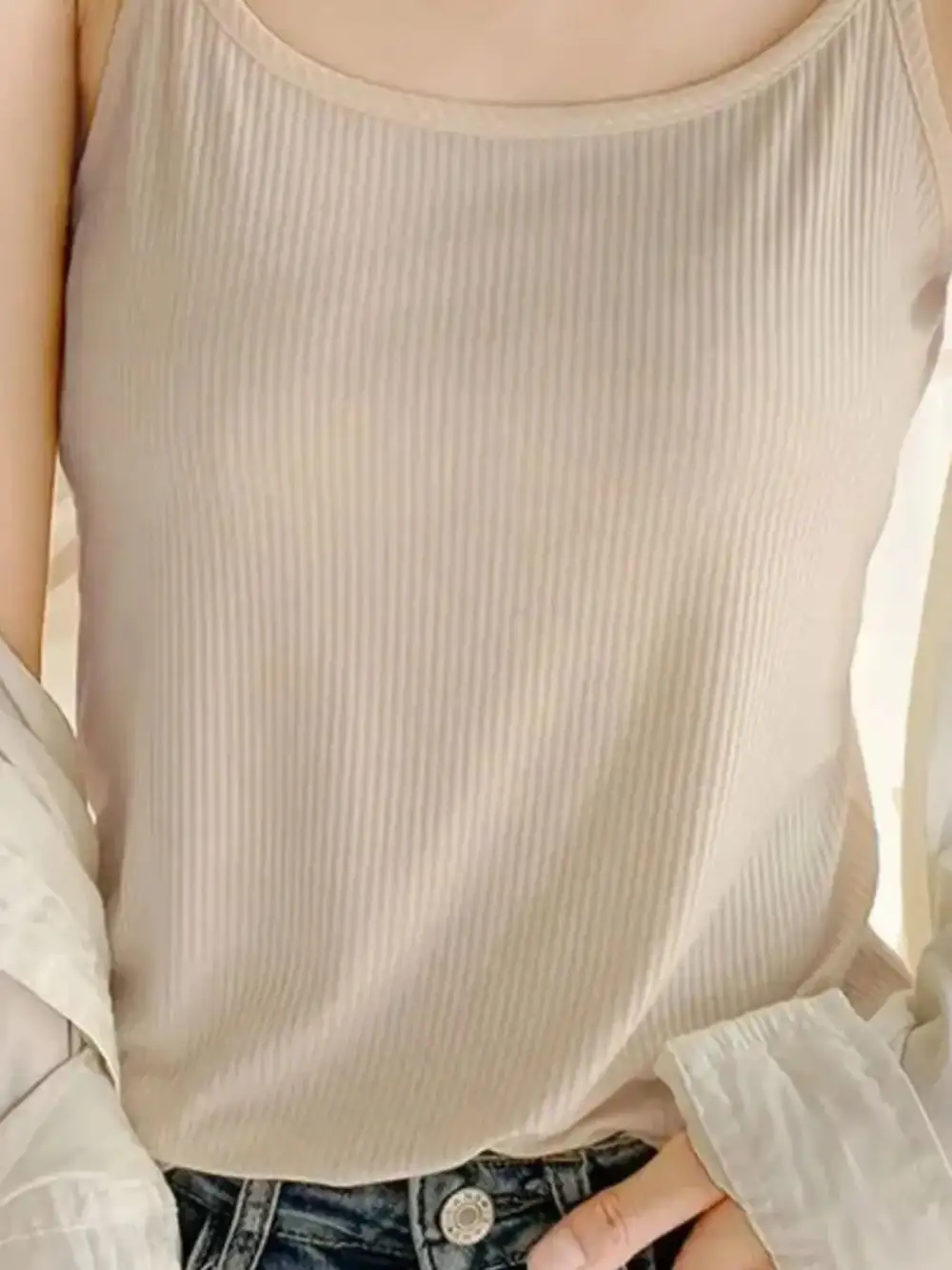 Scoop Neck Cami Top With Ribbed Texture