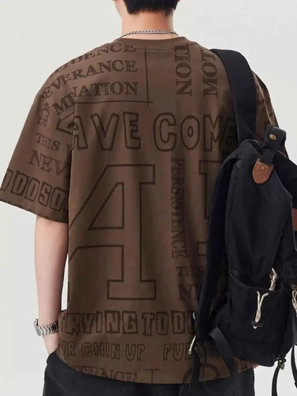 Modern Letter Round Neck Short Sleeve T-Shirt
