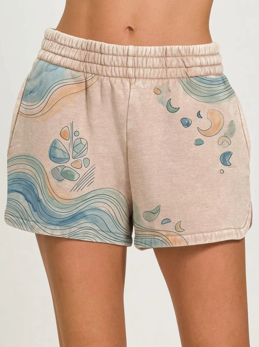 Women's Boho Abstract Moon Wave Graphic Shorts