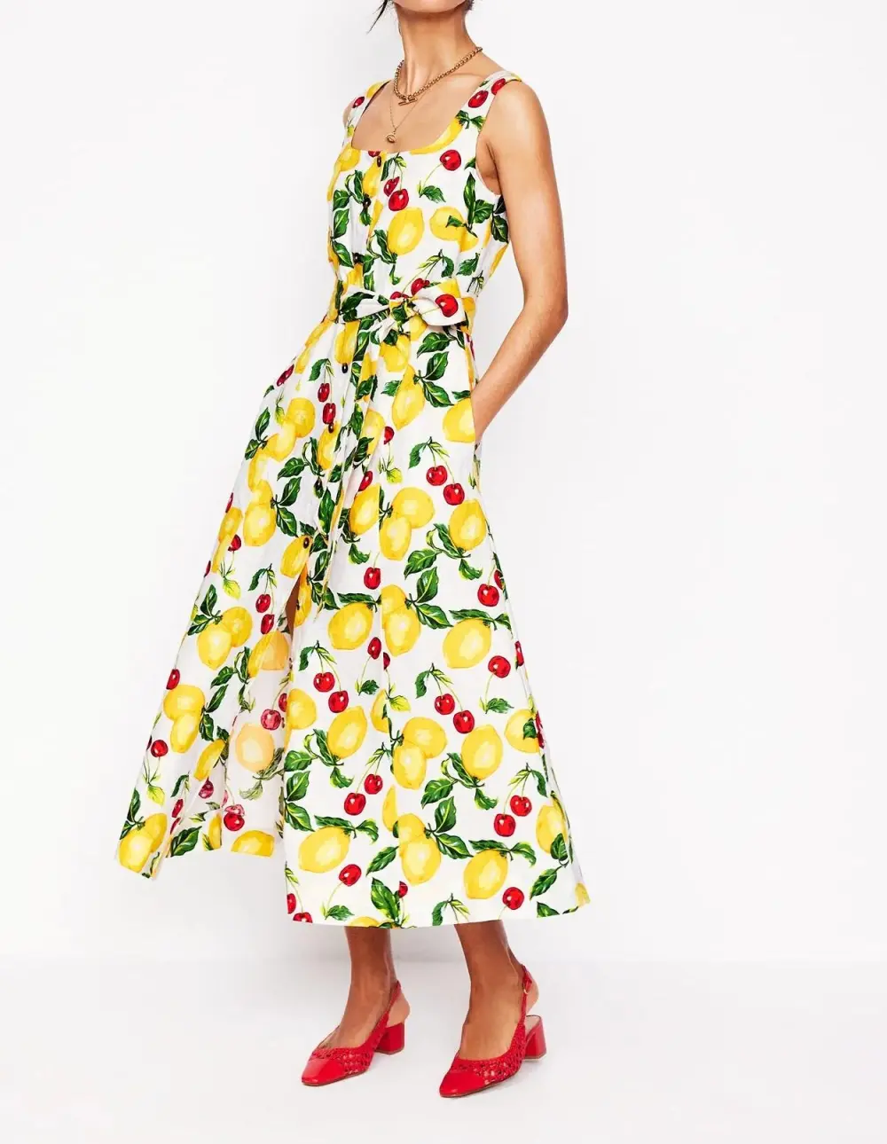 Square Neck Linen Midi Dress