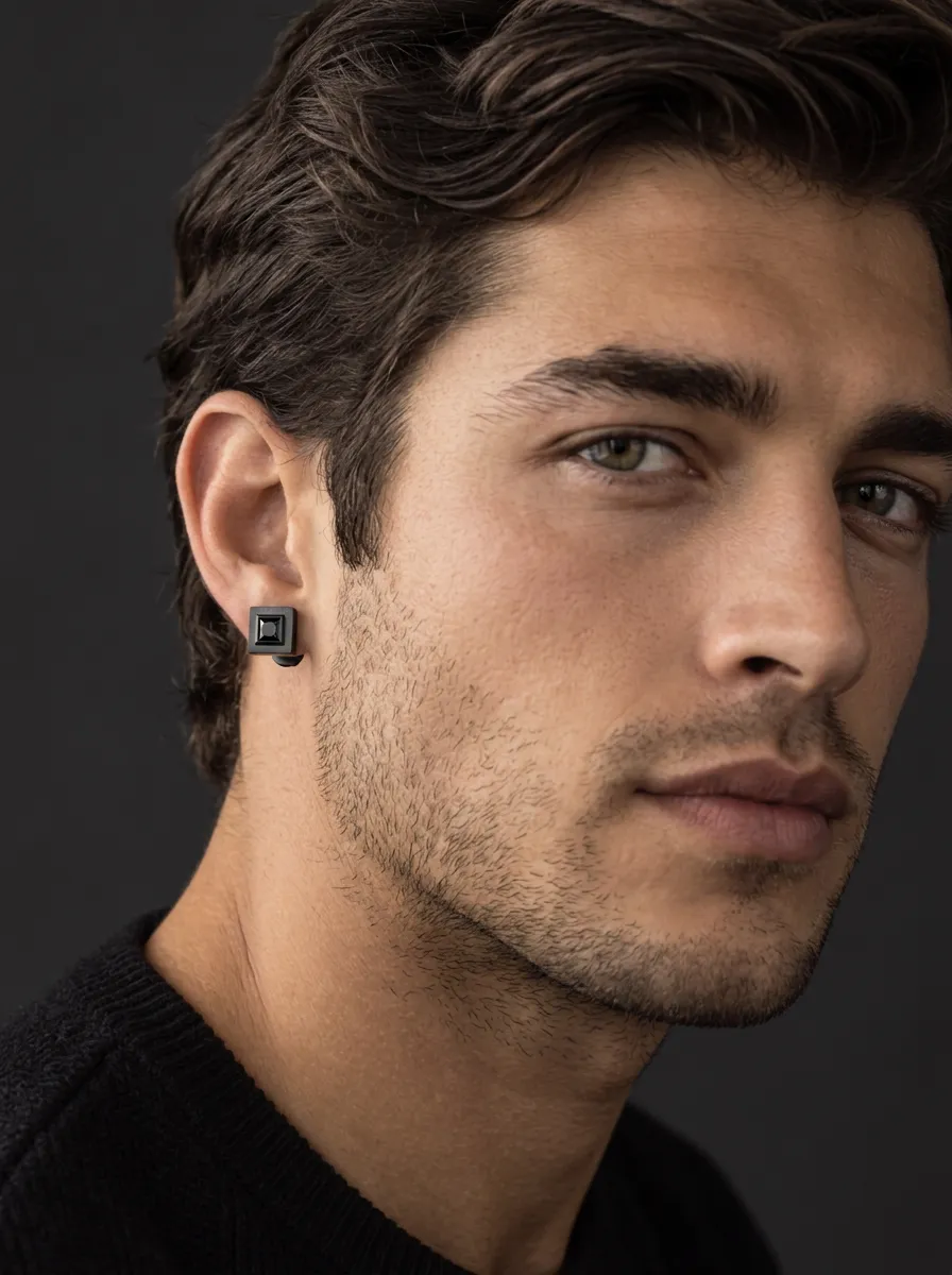 Men's Precision Minimalist Square Geometric Stud Earrings